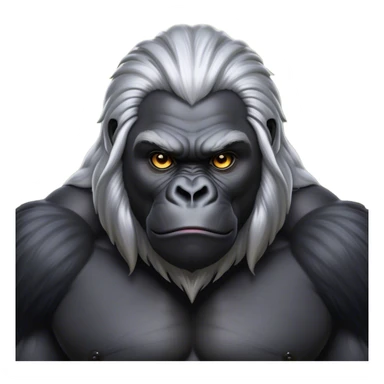 Cinematic Noble mountain Gorilla Portrait Emoji, Poised and majestic, with a powerful, muscular frame accentuated by a distinguished silver mane and piercing, wise eyes, Simplified yet sharp and sophisticated features, highly detailed, glowing with a soft, regal jungle glow, high shine, intelligent and commanding, stylized with an air of imperial strength, focused and resolute, soft glowing outline, capturing the essence of a watchful guardian that feels as though it could step out of the screen with effortless authority! sticker