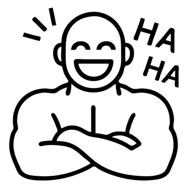 buff bald man laughing, outlined icon style sticker