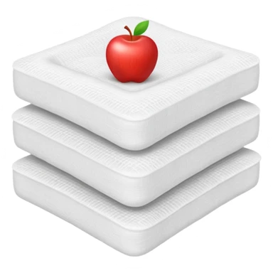 stack of three white sterile gauze pads, soft textured surfaces, clean square edges, lightweight, neatly layered, medical use, no packaging or tools, apple emoji style, soft lighting, subtle shadows, transparent background, emoji scale sticker