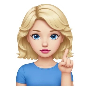 Girl Blonde short wavy hair,  blue eyes, cute blue top, long lashes, pink lips, thumbs down 👎  sticker