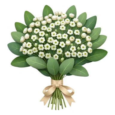 bouquet of eucalyptus and gypsophila flowers with beige ribbon sticker