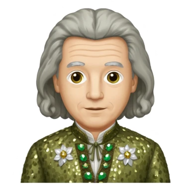 Johann Konrad Dippel (1673-1734) with gray hair, olive sequin outfit sticker