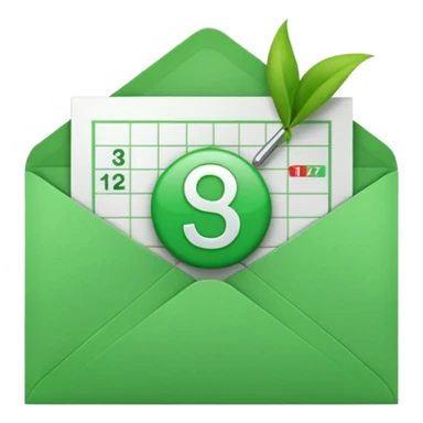 emoji combining an envelope (email symbol) and a calendar symbol, with a bold green checkmark overlaying the envelope, clearly conveying that a calendar invitation has been sent or confirmed sticker