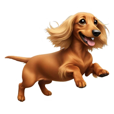 Longhaired dachshund running over a rainbow sticker