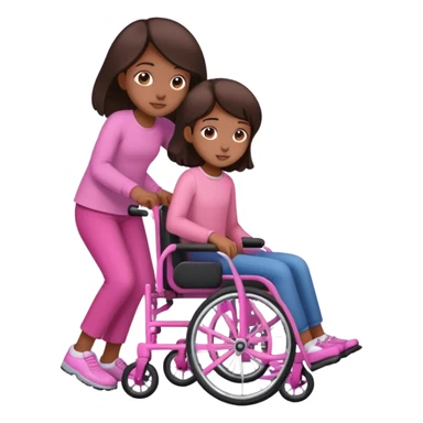 One dark brown sister pushing her brown sister in a pink wheelchair sticker