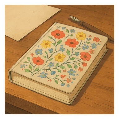 floral journal on a wooden desk sticker