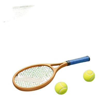 A tennis racket resting on the green grass of a tennis court, with a tennis ball placed nearby and the net stretching across the court. The background captures the fresh, open atmosphere of a traditional grass court, emphasizing the elegance and precision of the sport. sticker