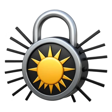 Emoji of a steel padlock snapping shut with a burst of energy lines and a rising sun silhouette behind it, symbolising tunnel vision, discipline, and a decisive new start. Bold minimal icon style, transparent background. sticker