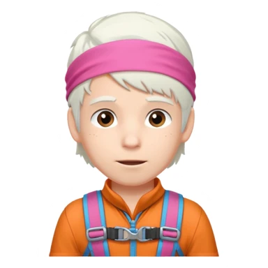young climber boy with white hair and pink headband sticker