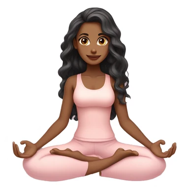 black long wavy hair and brown eyes with light tan skin yoga girl in light pink clothes sitting on a yoga mat  sticker