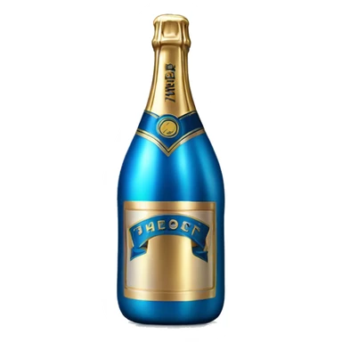 Realistic metallic blue champagne bottle. sticker