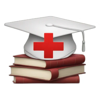 White Student cap with red medical cross On a stack of books sticker
