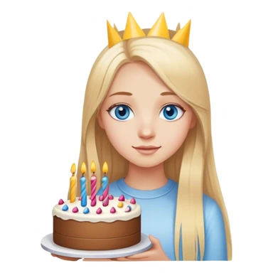 Straight long blonde hair blue eyes girl holding birthday cake sticker