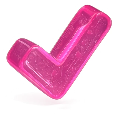 A glowing neon pink cyberpunk style checkmark icon with a cybernetic pattern, futuristic design sticker