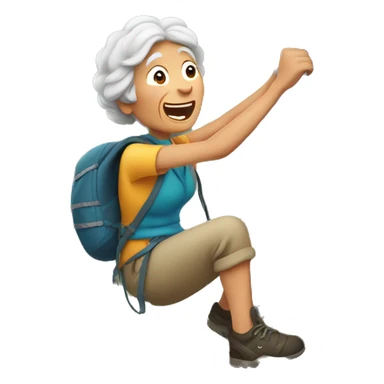old woman climbing a rock sticker