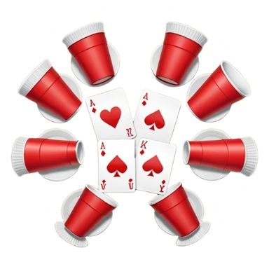 playing cards on a table in a circle around a red solo cup sticker
