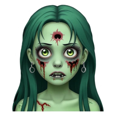 Zombie girl with a facial piercings long black hair green skin sticker