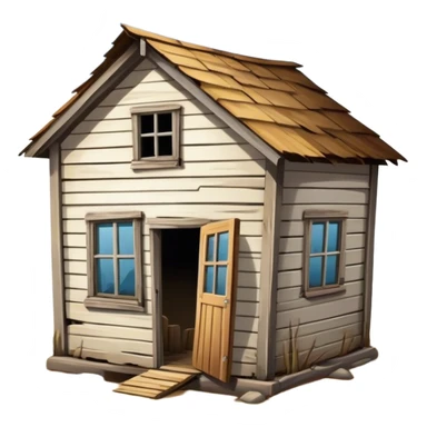 medieval low level old shack building. An old, windowless, dilapidated shack. sticker