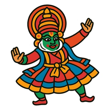 Kathakali performer in dynamic pose with bright colors sticker