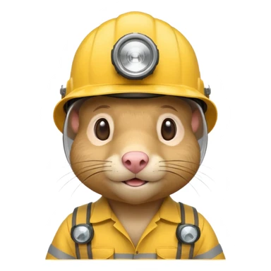 a mole rat, yellow helmet, headlamp, worker cloth sticker