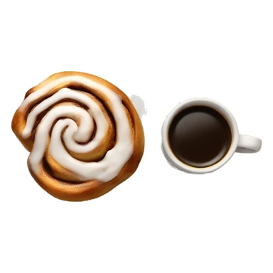 Cinnamon Roll on a plate next to a cup of coffee sticker