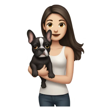 Brunette Woman holding French bulldog sticker