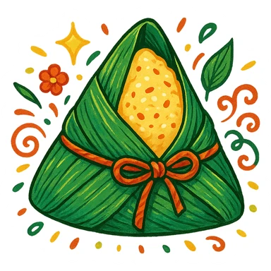 traditional Chinese zongzi (sticky rice dumpling wrapped in bamboo leaves), stylized and festive, for Dragon Boat Festival sticker