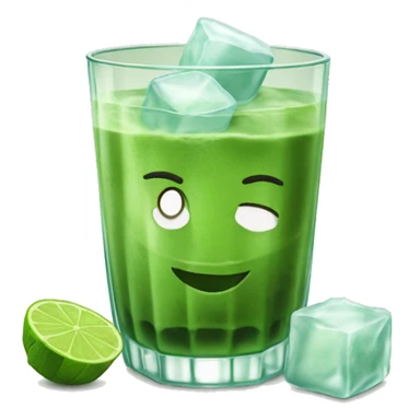 Iced matcha in a clear glass whit ice cubes sticker