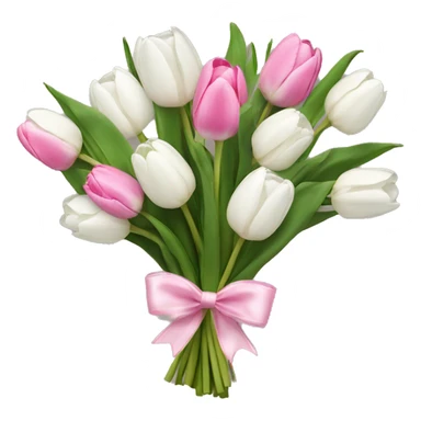 bouquet of white tulips and some pink tulips with a bow around it sticker