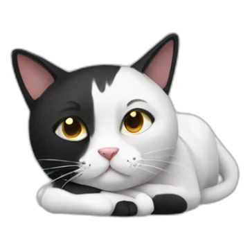 lazy black and white cat sticker