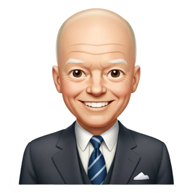 President Dwight D. Eisenhower with his characteristic smile and bald head, wearing a suit and tie sticker