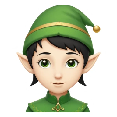 elf with short black hair and green hat sticker
