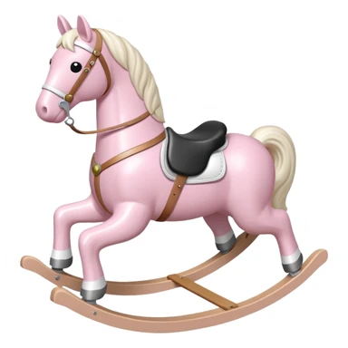 Light pink rocking horse toy for kids with a white saddle and white leg sticker