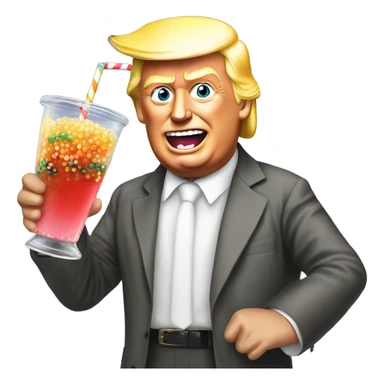 Trump being attacked by a boba drink sticker