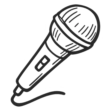 Microphone for recording icon, hand drawn, black outlines, no fill, simple and clean, angled view sticker