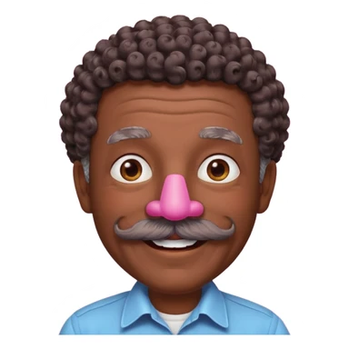 old guy with very curly short dark hair and big  pink mustache sticker