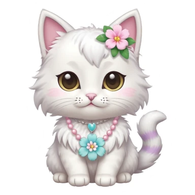 A cute chibi cat with hawaiian pastel flower necklace, posing proudly. sticker