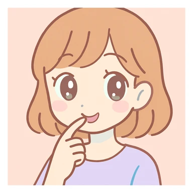 woman biting her finger coquettishly, big eyes, playful expression, anime style, soft background sticker