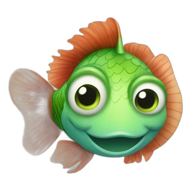 cute green fish with blue eyes and curly redhair sticker