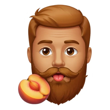 Man with beard licking peach sticker