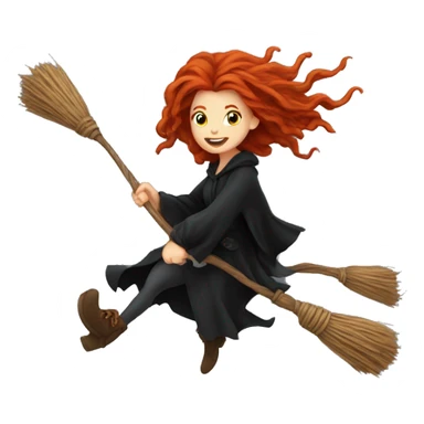 Redhead dreadlocks witch flying on broom sticker