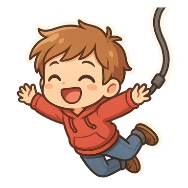 cartoon character joyfully bungee jumping with bright colors sticker