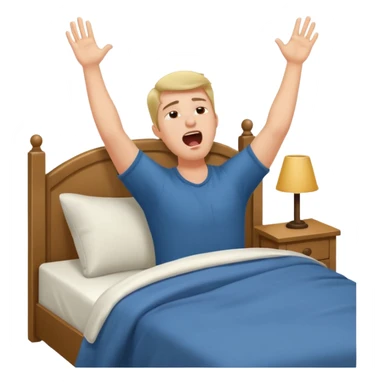 Man stretching and yawning in bed sticker