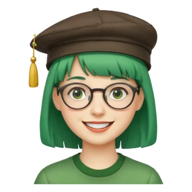 bangs and hat green hair very happy and glassess sticker