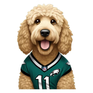 Golden doodle wearing eagles jersey sticker