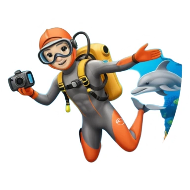 A brave dolphin diver in flippers and mask, exploring coral with a waterproof camera.

 sticker