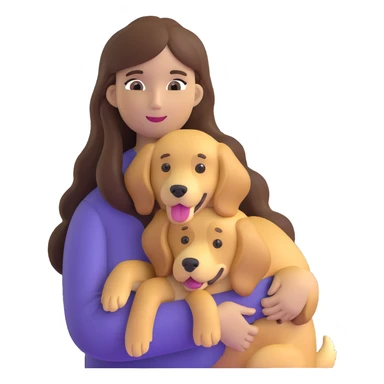 woman with long brown hair holding a golden retriever dog in her arms sticker