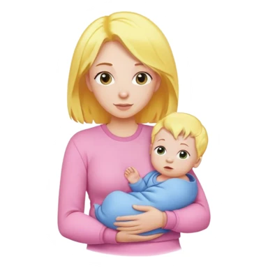 Mother with yellow hair and pink clothes, holding baby in blue clothes sticker
