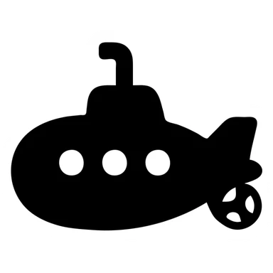 submarine, solid icon style, filled black silhouette, simple shape sticker