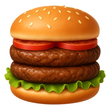 Edit the double burger emoji to have two beef patties, lettuce, tomato, and a sesame seed bun with no cheese. Remove the background. sticker